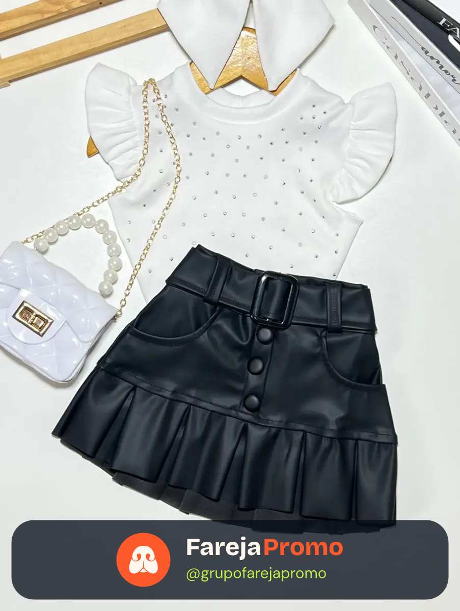 Conjunto 2 Peças Infantil Menina Saia Plissada E Blusa Verão