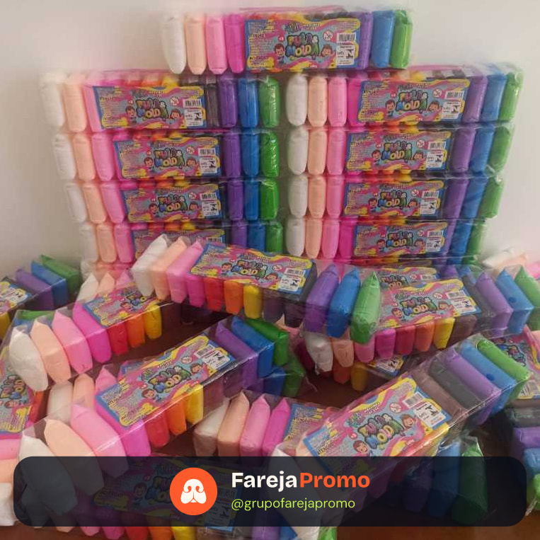 Kit 60 massinhas EVA Pula-Pula (peso total 500gr) (12 cores) + 10 ferramentas de modelar