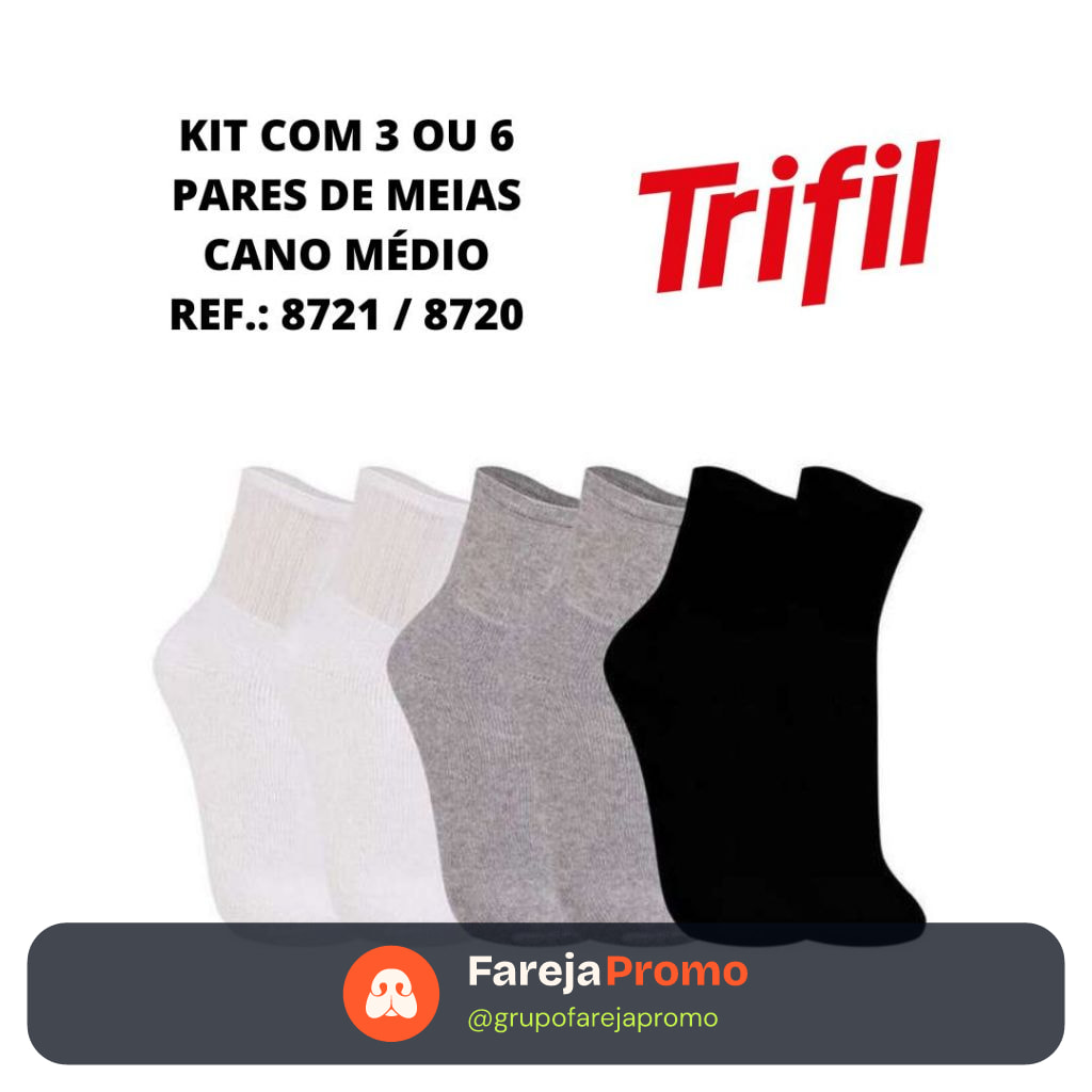 Kit com 6 pares de meias cano médio Trifil algodão esportiva Ref.: 8720