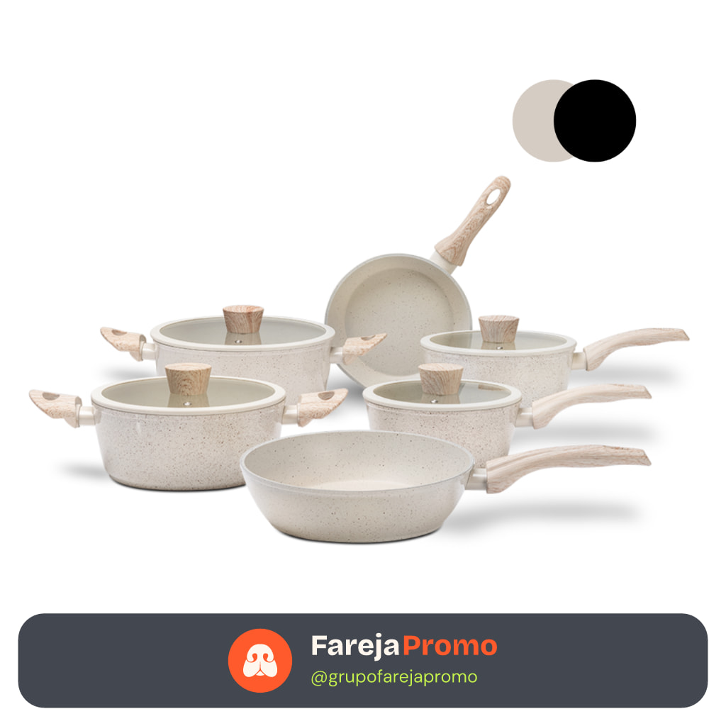 Jogo de Panelas 6 Peças Brinox Antiaderente Ceramic Life Sirius Vanilla e Preto - Com Indução