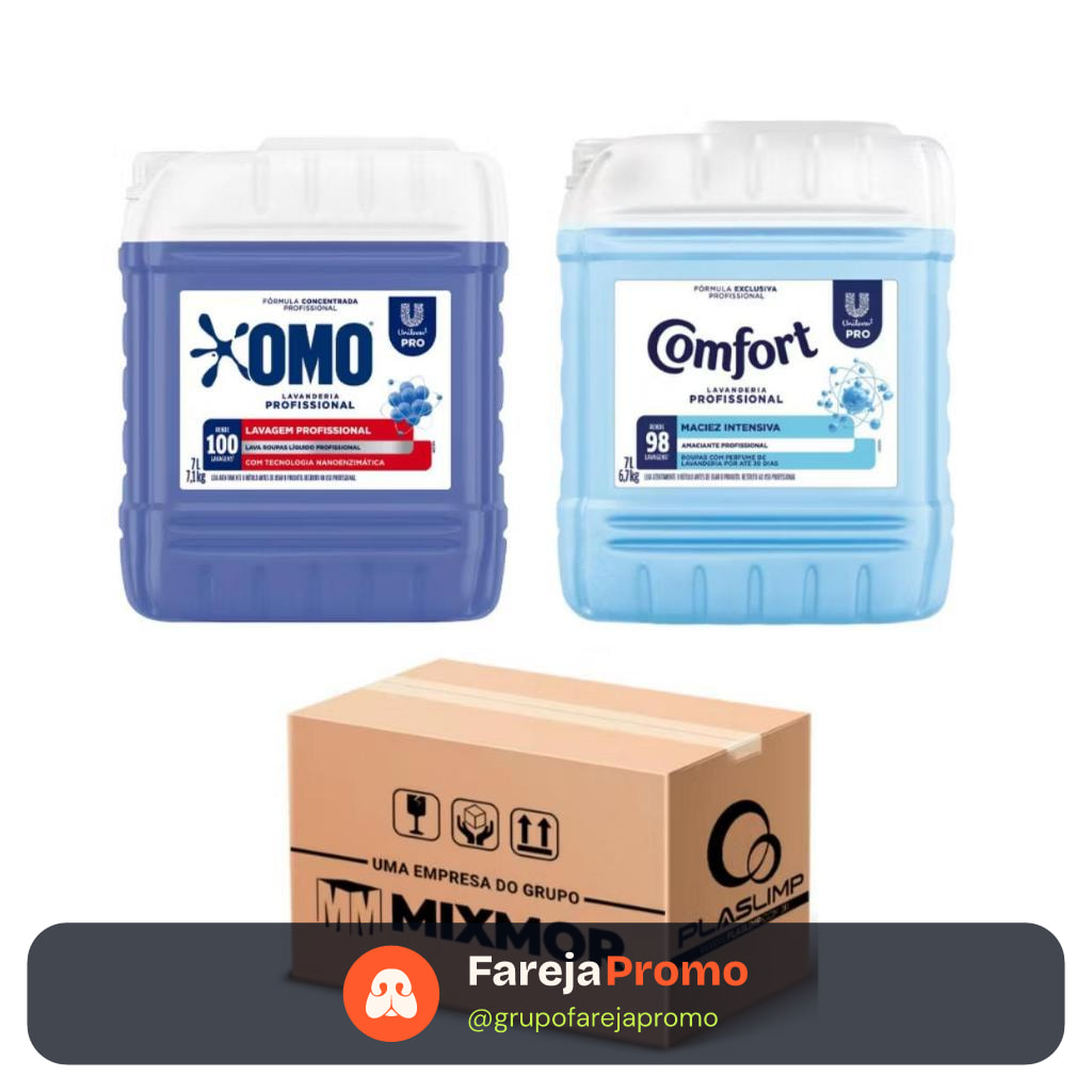 Lava Roupas Líquido Omo Lavanderia Profissional 7L + Amaciante Diluído Comfort 7L