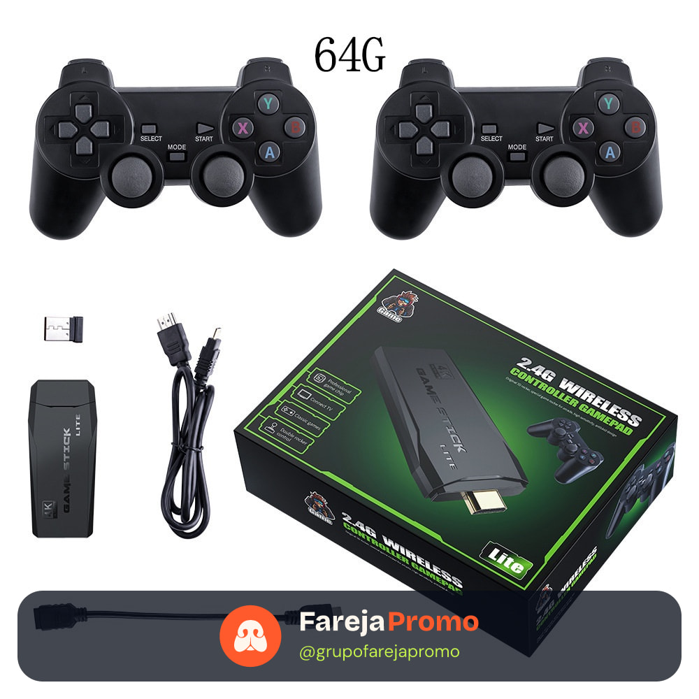 Videogame Stick 10mil 2 Controles Sem Fio Console Portatil Jogos Retro Antigo