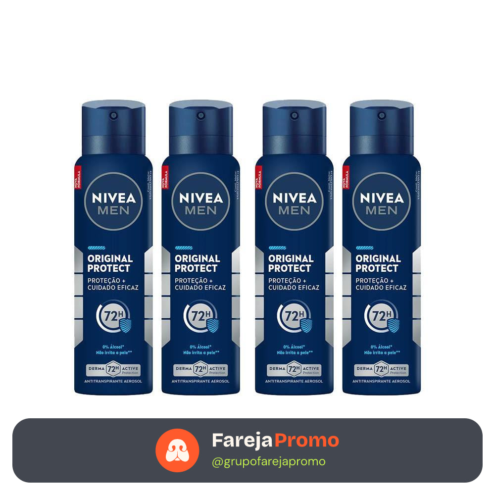 Kit 4 Desodorantes  NIVEA MEN  Antitranspirante Aerossol Original Protect 150ml