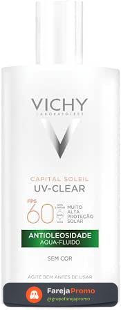 Vichy Capital Soleil UV-Clear Protetor Solar Facial Antioleosidade e Antiacne Sem Cor, Toque Seco FPS 60, com Niacinamida e Ácido Salicílico, Acabamento Invisível, 40g