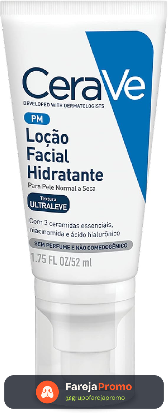 Loção Facial Hidratante CeraVe PM Ceramidas Peles Normais a Secas 52ml