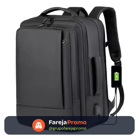 Mochila Dos Homens Com Faixa Impermeável Para Expansão Preto Liso