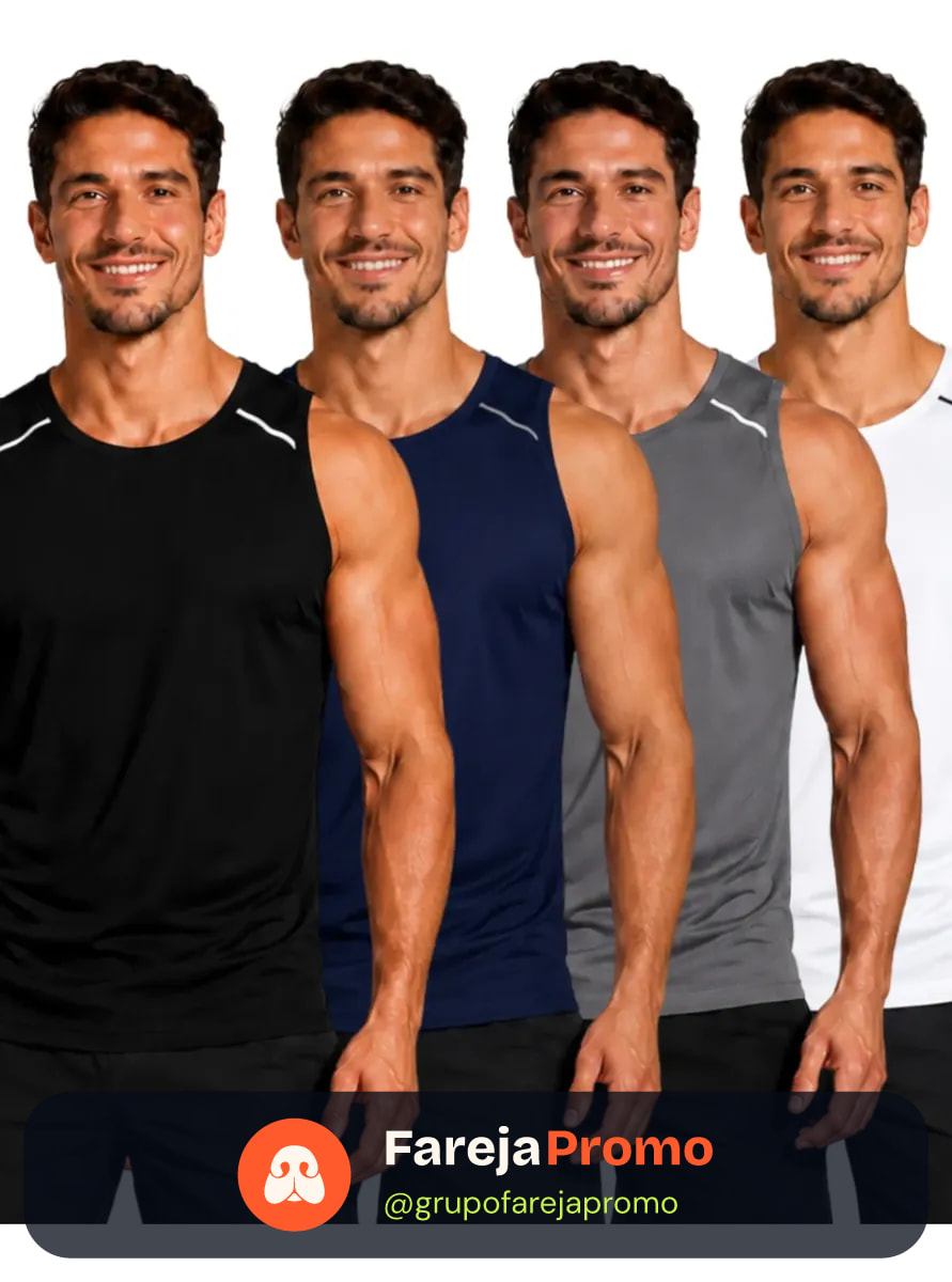 Kit 4 Camisa Regatas Adulto Basica Lisa Dry Fit Treino