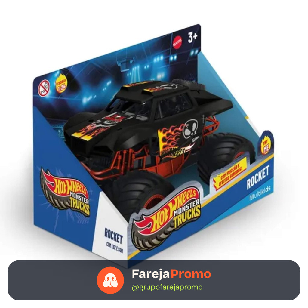 Brinquedo Infantil Hot Wheels Monster Truck Rocket 1:24 c/ Luz e Som Multikids - BR2529