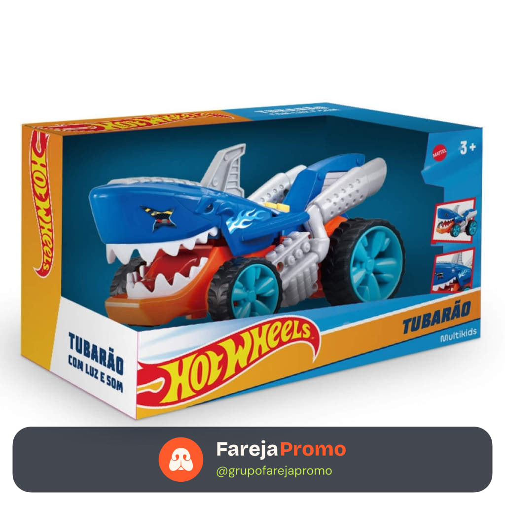 Brinquedo Infantil Hot Wheels Carro Tubarão com Luz e Som Multikids - BR2483