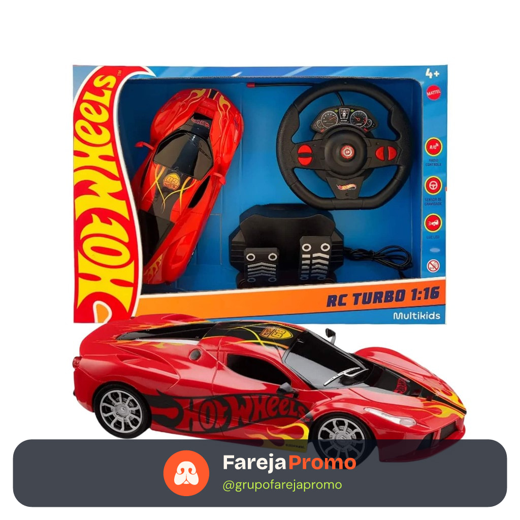 Brinquedo Infantil Carrinho de Controle Remoto Vermelho Hot Wheels Multikids - BR2444