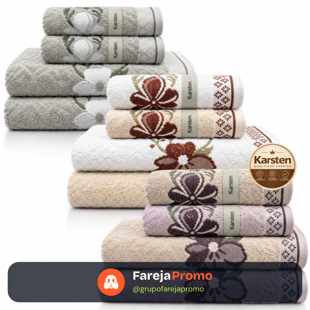 Jogo de Toalha 4 Peças Karsten 100% Algodão Yuna Felpuda Macia Excelente Absorção Banho Rosto