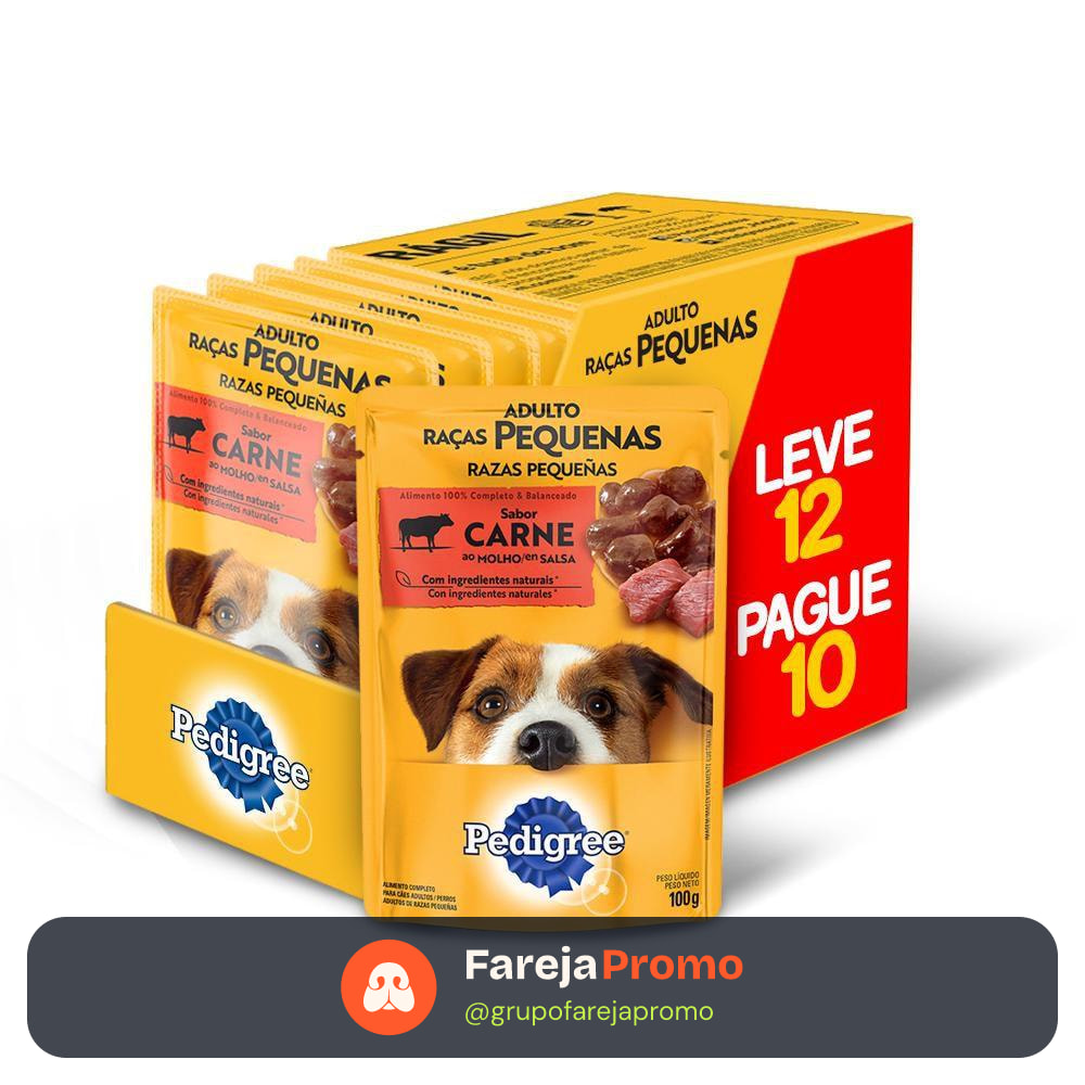 Ração Úmida Pedigree Sachê Cães Adultos Raças Pequenas Carne ao Molho 100g Leve 12 Pague 10