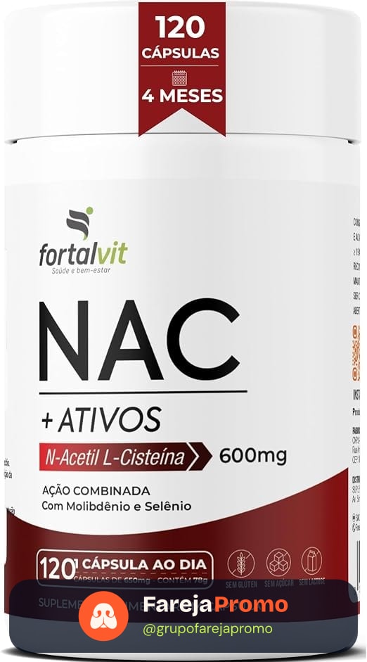 NAC 600mg 120 Cápsulas 4 Meses de Uso, Longa Duração 2x Mais, com Molibdênio e Selênio, Fortalvit