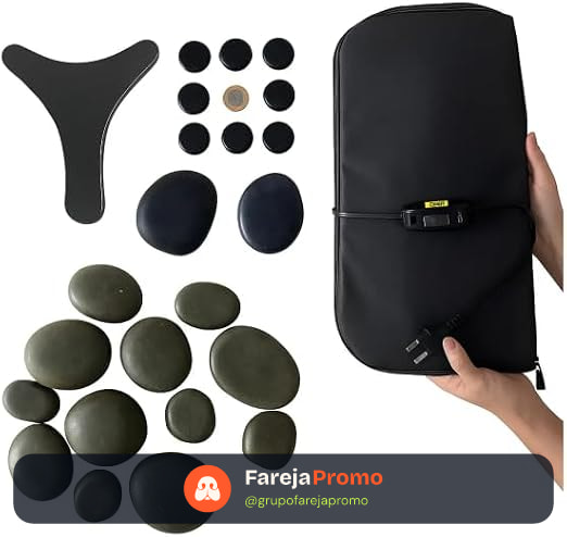 Kit 12 Pedras Quentes Vulcânicas + Pantala Corporal e Podal 127V