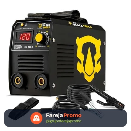 Máquina De Solda Inversora Eletrica Portatil Mma Tig Eletrodo Com Visor Digital 120a If150d The Black Tools Preto 220v