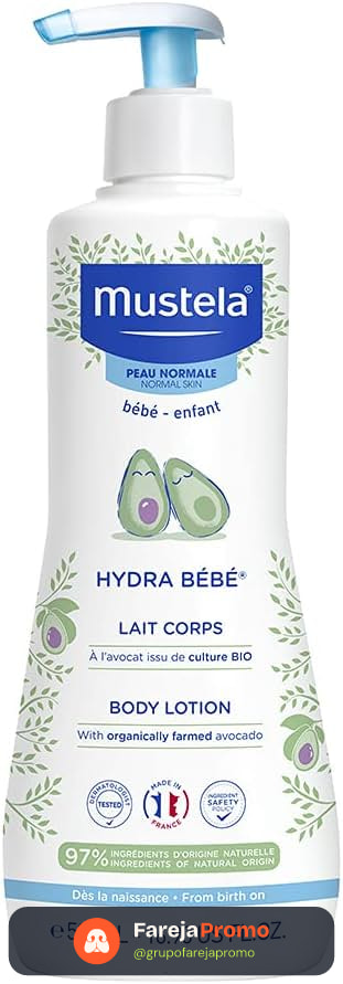 Mustela Hydra Bebê 500ml - Hidratante Infantil Corpo e Rosto - Feito com 97% de Ingredientes de Origem Natural e Hipoalergênico - Seguro Desde o Nascimento