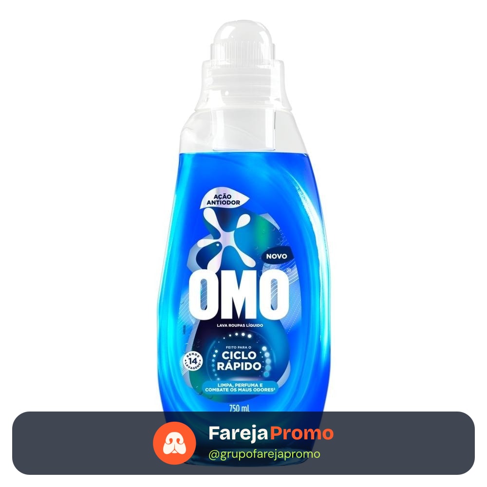 Lava-Roupas Líquido Omo Ciclo Rápido Ação Antiodor Frasco 750ml