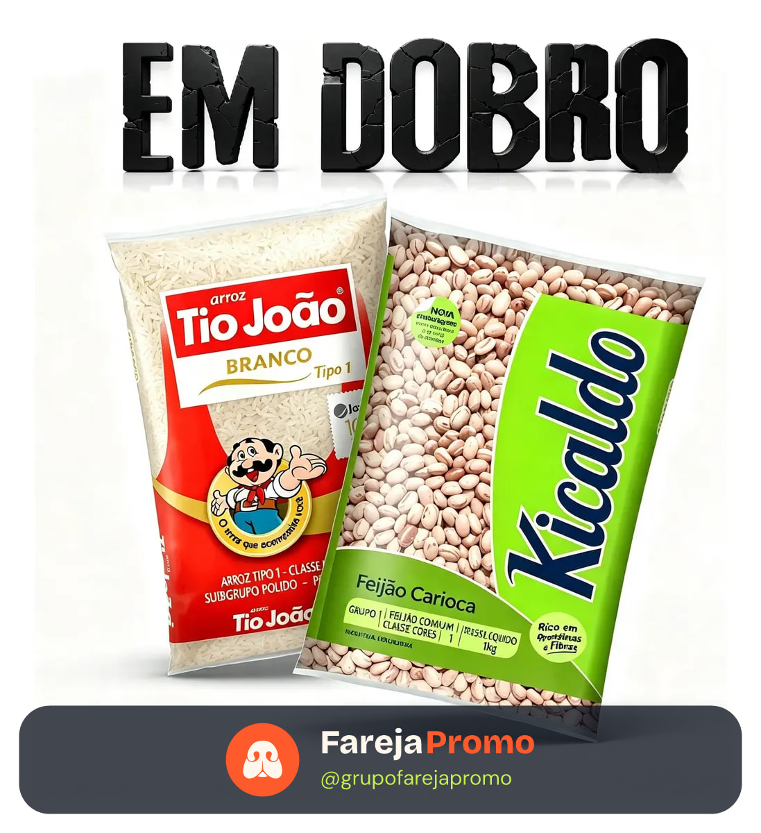 Kit Em Dobro Arroz Tio João + Feijão Carioca Kicaldo 1kg Cad