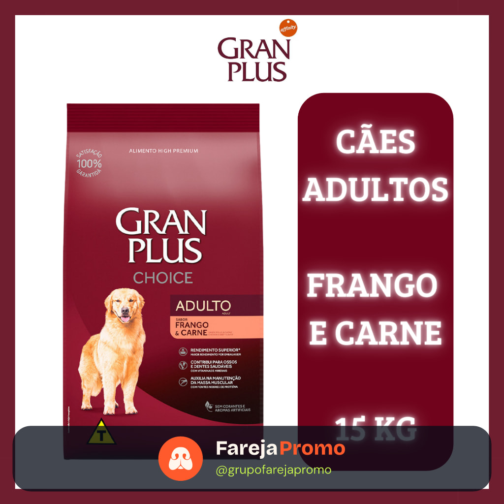 Ração 15Kg GranPlus Choice Cão Adulto Frango Carne