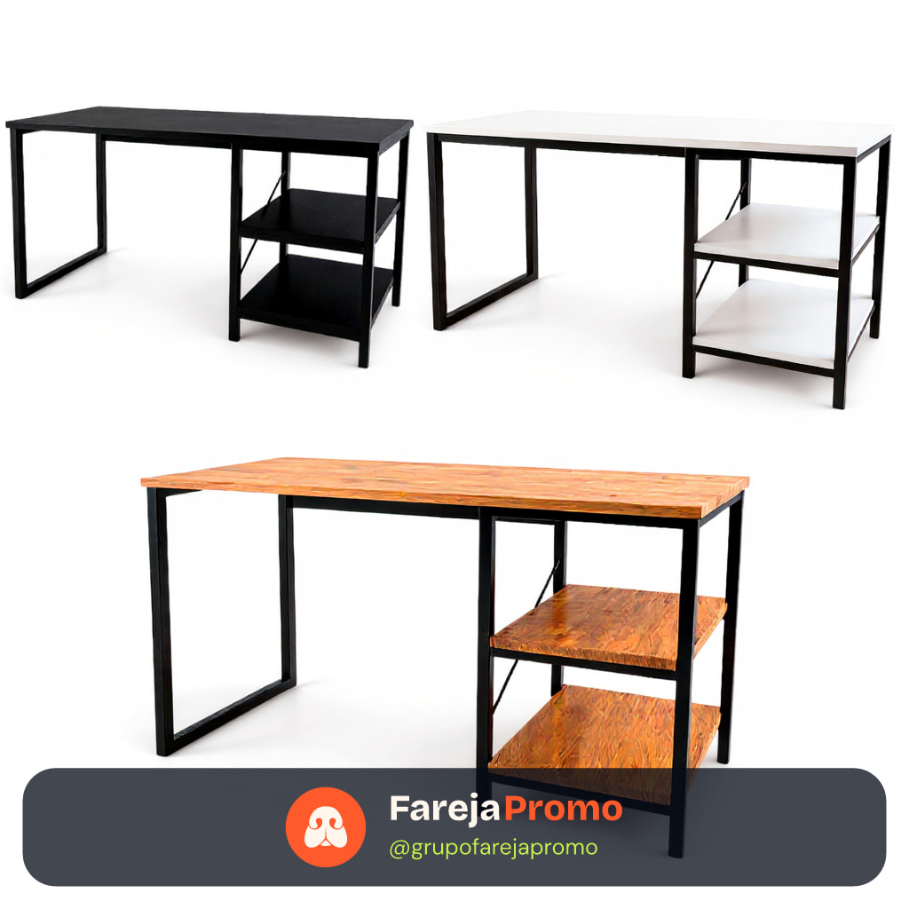 Mesa de Escritório Industrial 120cm Escrivaninha Home Office Estudo PC Notebook
