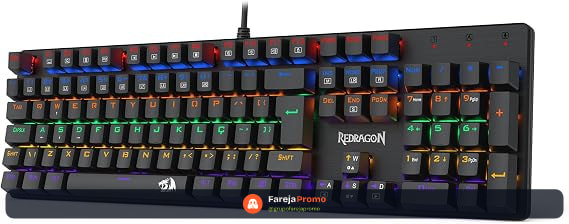 TECLADO MECÂNICO GAMER REDRAGON VALHEIM ILUMINAÇÃO RAINBOW PRETO SWITCH BROWN K608-R (PT-BROWN)