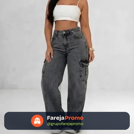Calça Cargo Feminina Wide Leg Cintura Alta Jeans Stillger