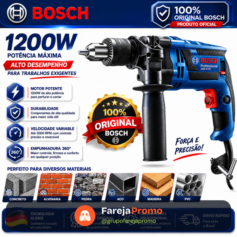 Furadeira Parafusadeira bosch  220V furadeira de impacto 1200W Auto Reverso de Impacto Profissional