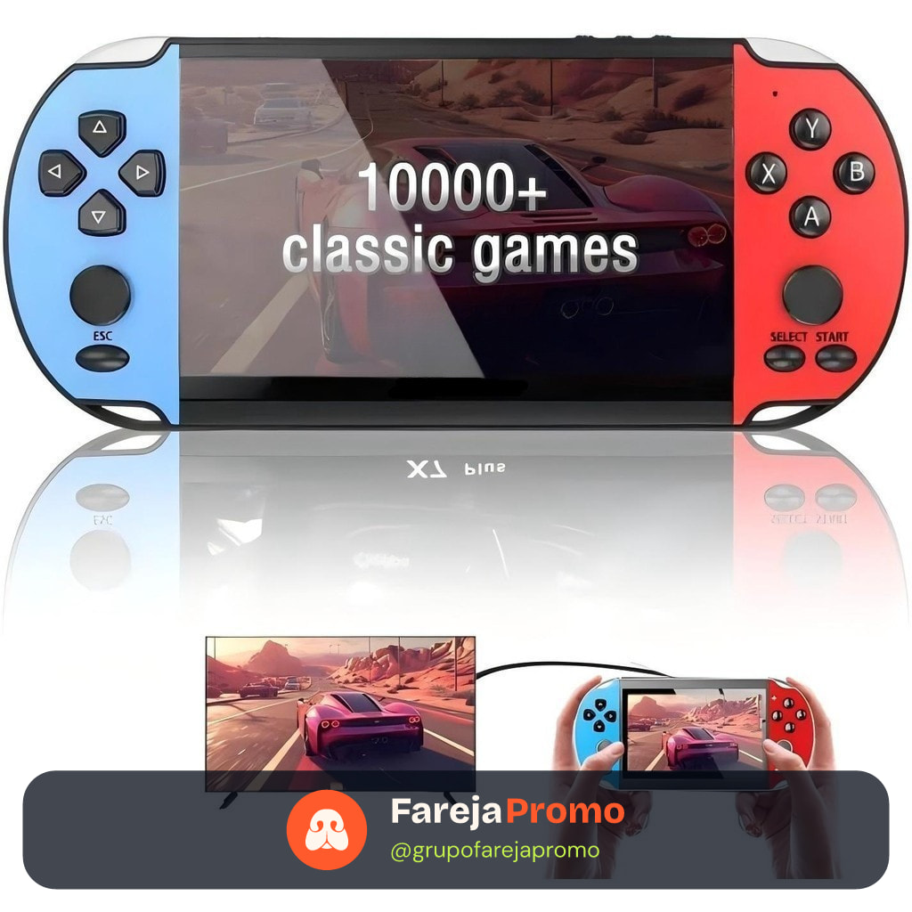 Videogame Portatil X7 PLUS Tela 4.8" PSP +10000 Jogos Retro 8GB,Console de Mão Memoria Expansivel