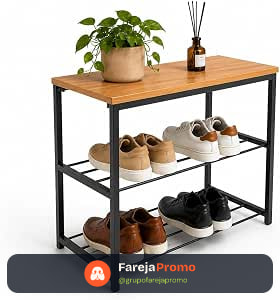 Sapateira Banco Industrial Para Hall/Closet/Quarto 2 Prateleiras em Chapa de Aço - LH Móveis (Cedro)