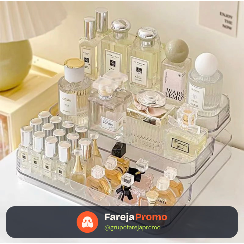 Expositor de Perfumes Cosméticos 3 Andares Multiuso Organizador Prateleira Diamante Acrílico Porta Maquiagem Beleza