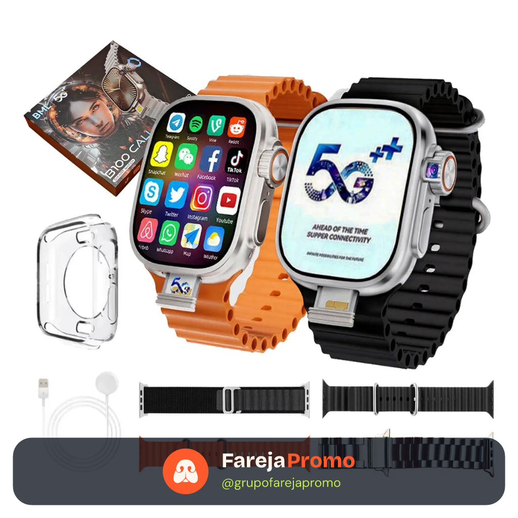 Relógio Smartwatch 5G B100 CALL Android Entrada Chip e Câmera Frente e Verso 64gb Memoria Interna e 4gb Ram
