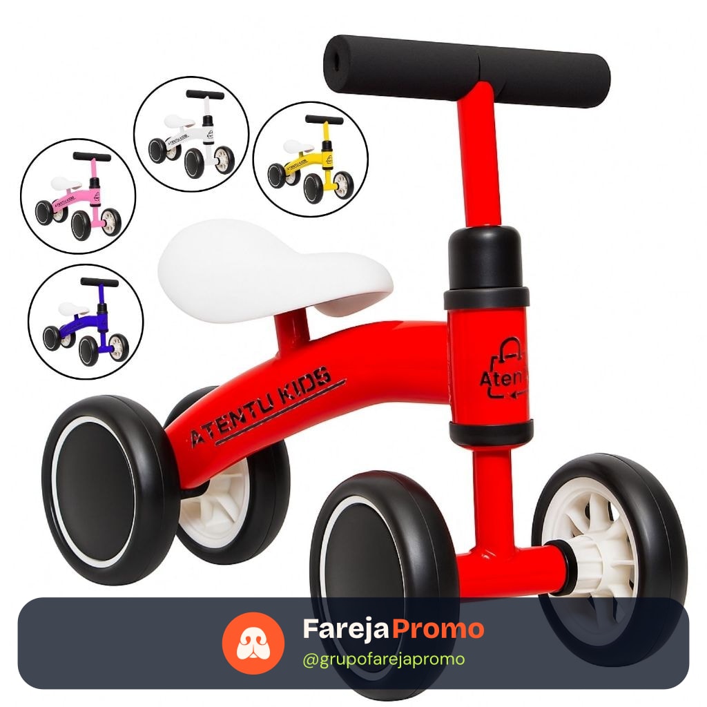 Bicicleta De Equilíbrio Andador Infantil Sem Pedal 4 Rodas