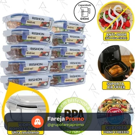 Kit 10 Pote De Vidro Marmita Hermético 640ml Freezer Fitness Rishon Azul-escuro
