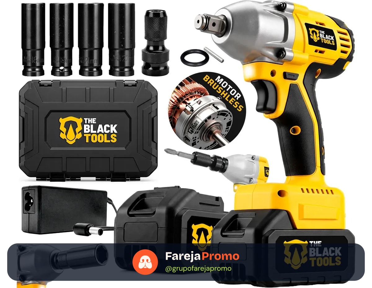 Chave De Impacto A Bateria 21V 1/2" Pol 2400 Rpm Bivolt Com Acessórios E Maleta The Black Tools