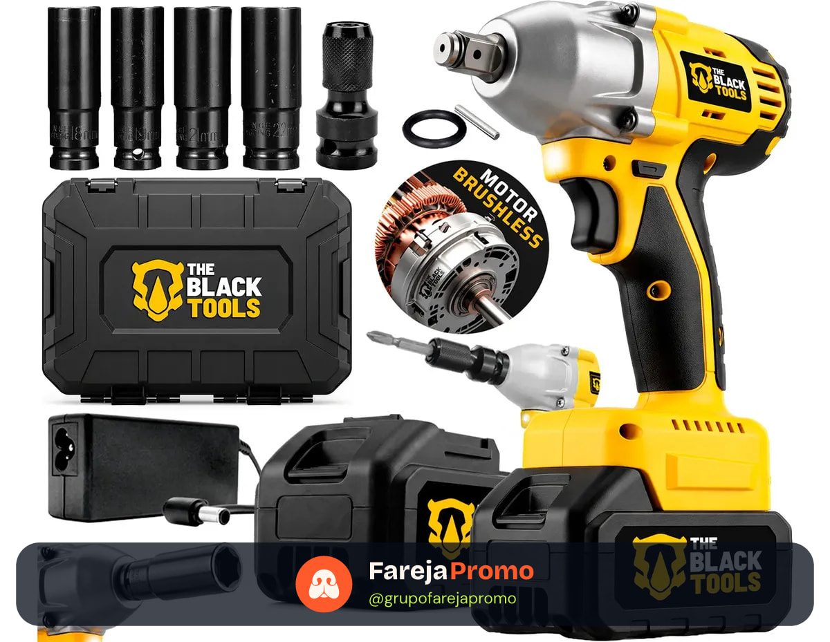 Chave De Impacto A Bateria 21V 1/2" Pol 2400 Rpm Bivolt Com Acessórios E Maleta The Black Tools