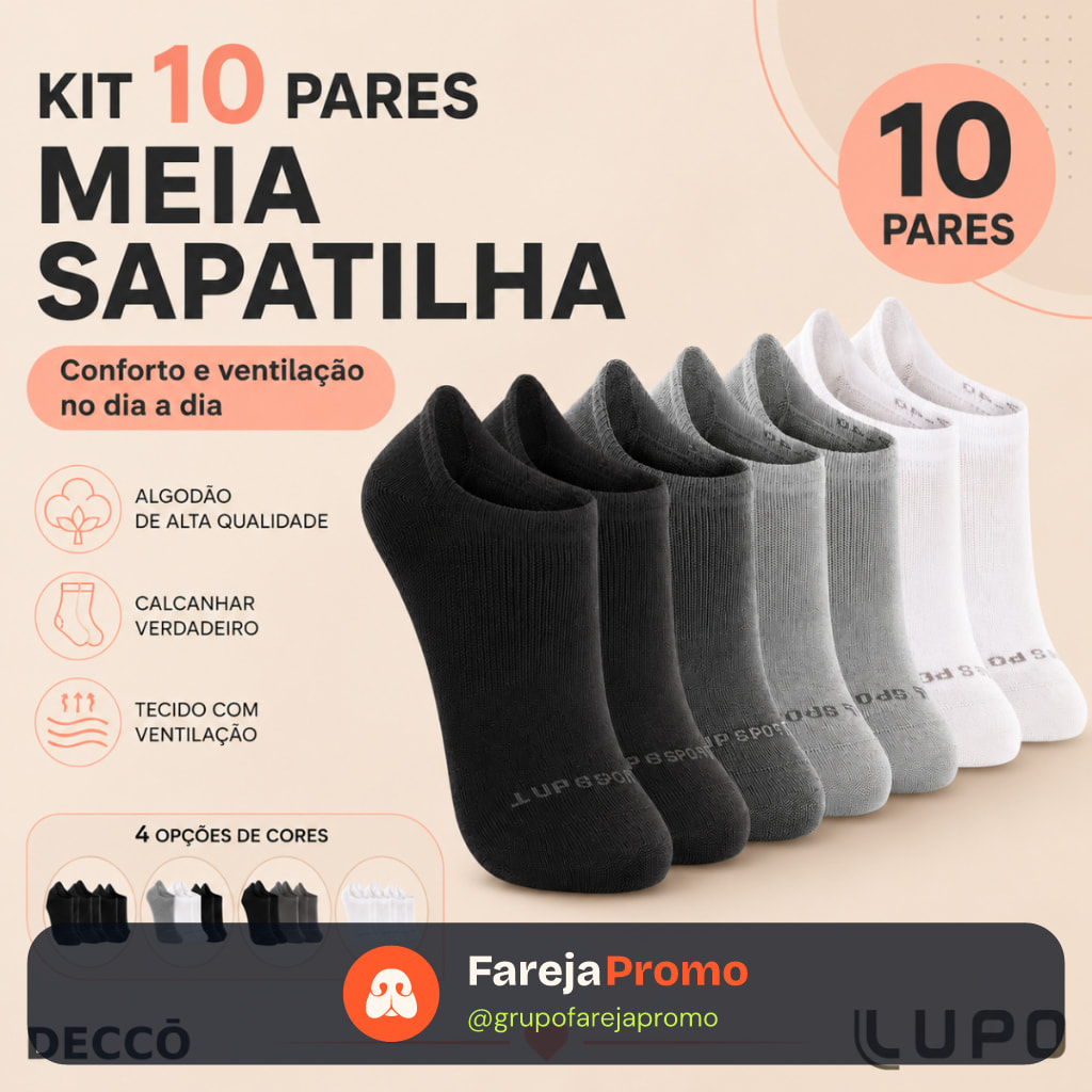 Kit 10 Pares Meias Lupo Sport Cano Invisível Algodão Soquete Sapatilha Unissex Original Confortável