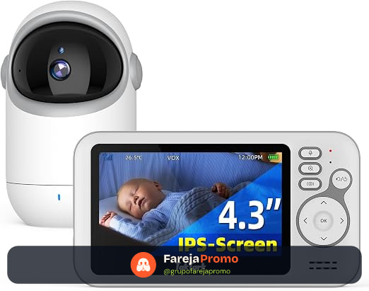 TakTark Babá Eletrônica Câmera, 4.3" Monitores de Câmara de Vídeo, Pan & Tilt, 2 Way Audio, Visão Nocturna, Zoom Digital, Decoração Sonora VOX, Ideal para Novos Pais