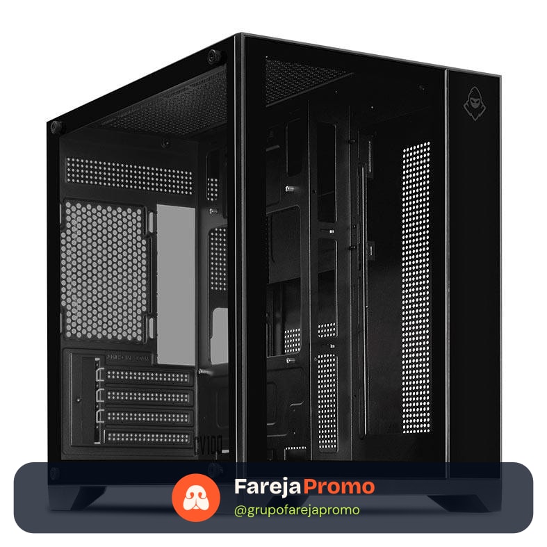 Gabinete Gamer Aquário Mancer CV100, Mid-Tower, Lateral De Vidro, Preto, MCR-CV100-BK
