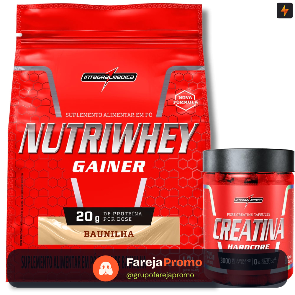 Kit Nutri Whey Gainer Protein Refil 1,2kg + Creatina Hardcore 60 Cápsulas - Integralmedica