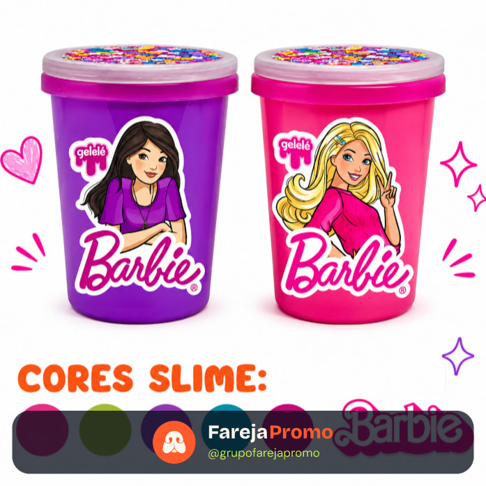 Kit 2 Slime Barbie Com Charms Brinquedo Infantil Potinho Original - Não Gruda Super Elástico - 180g
