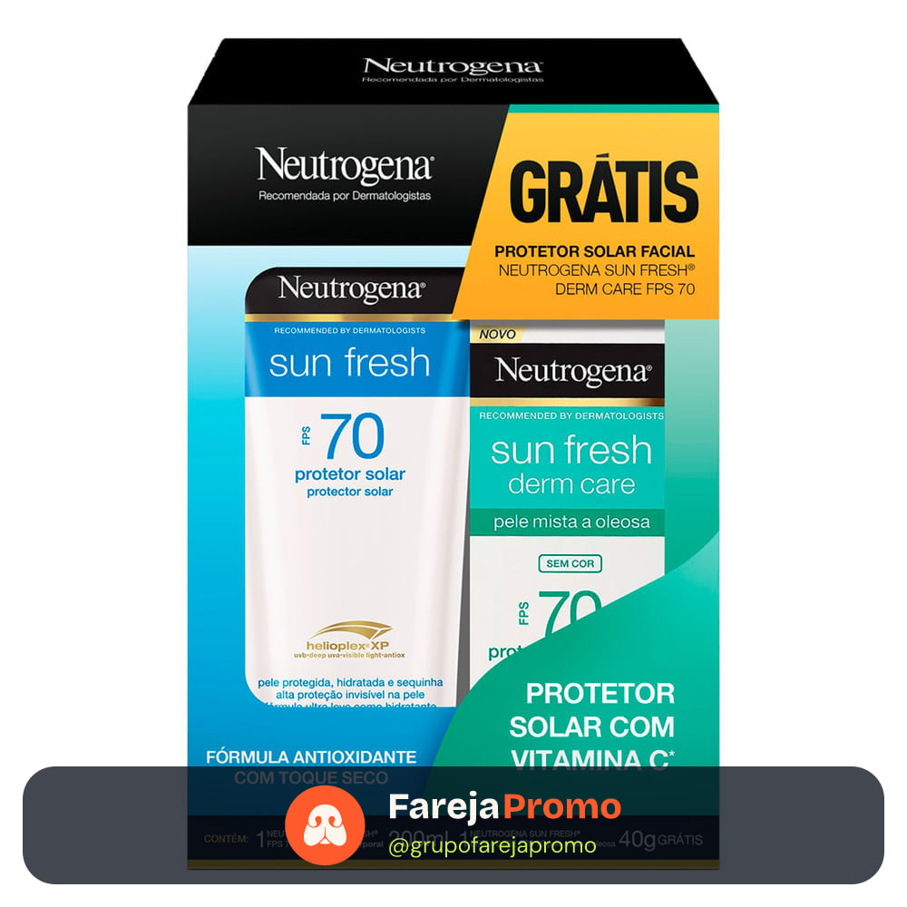 Kit Protetor Solar Neutrogena Sun Fresh FPS 70 200ml Ganhe Protetor Solar Facial Sun Fresh Dem Care FPS 70 40g