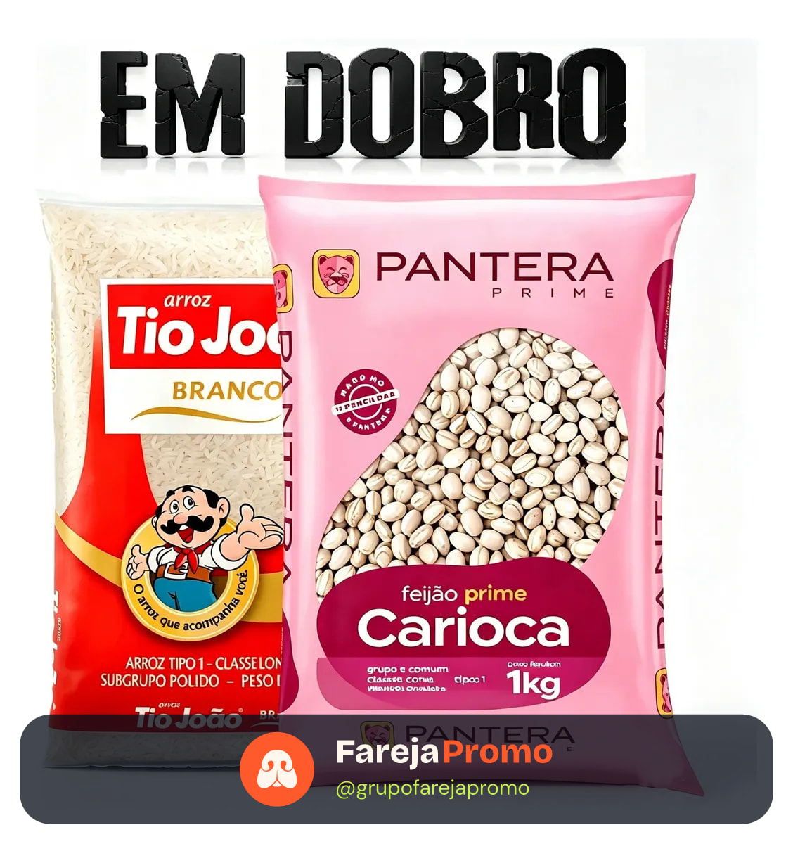 Kit Em Dobro Arroz Tio João + Feijão Carioca Pantera 1kg Cda