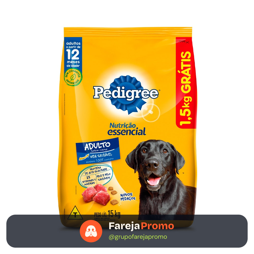 Ração Pedigree Nutrição Essencial Carne para Cães Adultos 15 kg