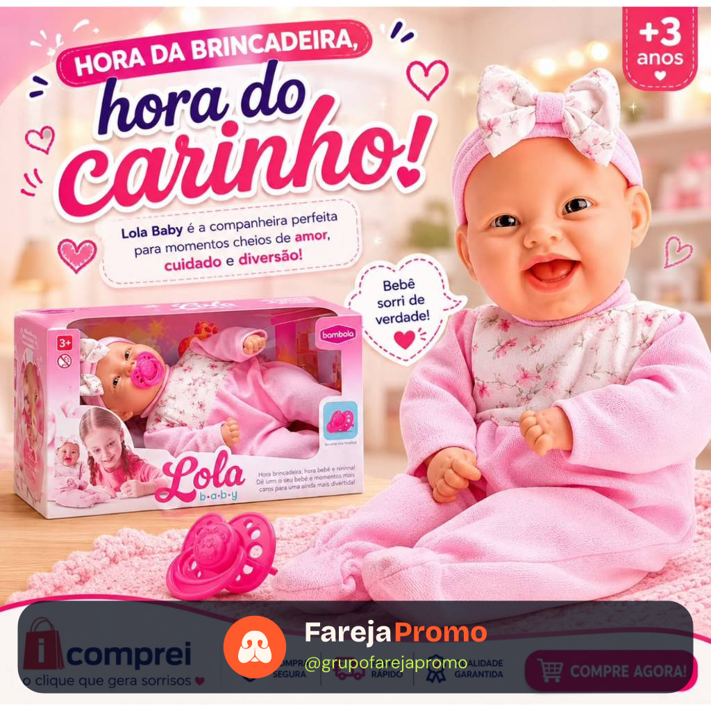 Boneca Lola Baby Com Chupeta Rosa Menina Brinquedo Infantil Bebê