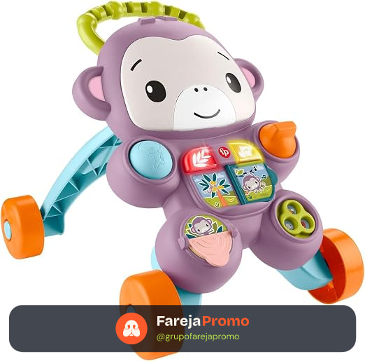 Andador Amigo Macaco Aprenda Comigo Brinquedo Bebê Fisher-Price Mattel. Atividades educativas com apoio para andar. Ideal a partir dos 9 meses.