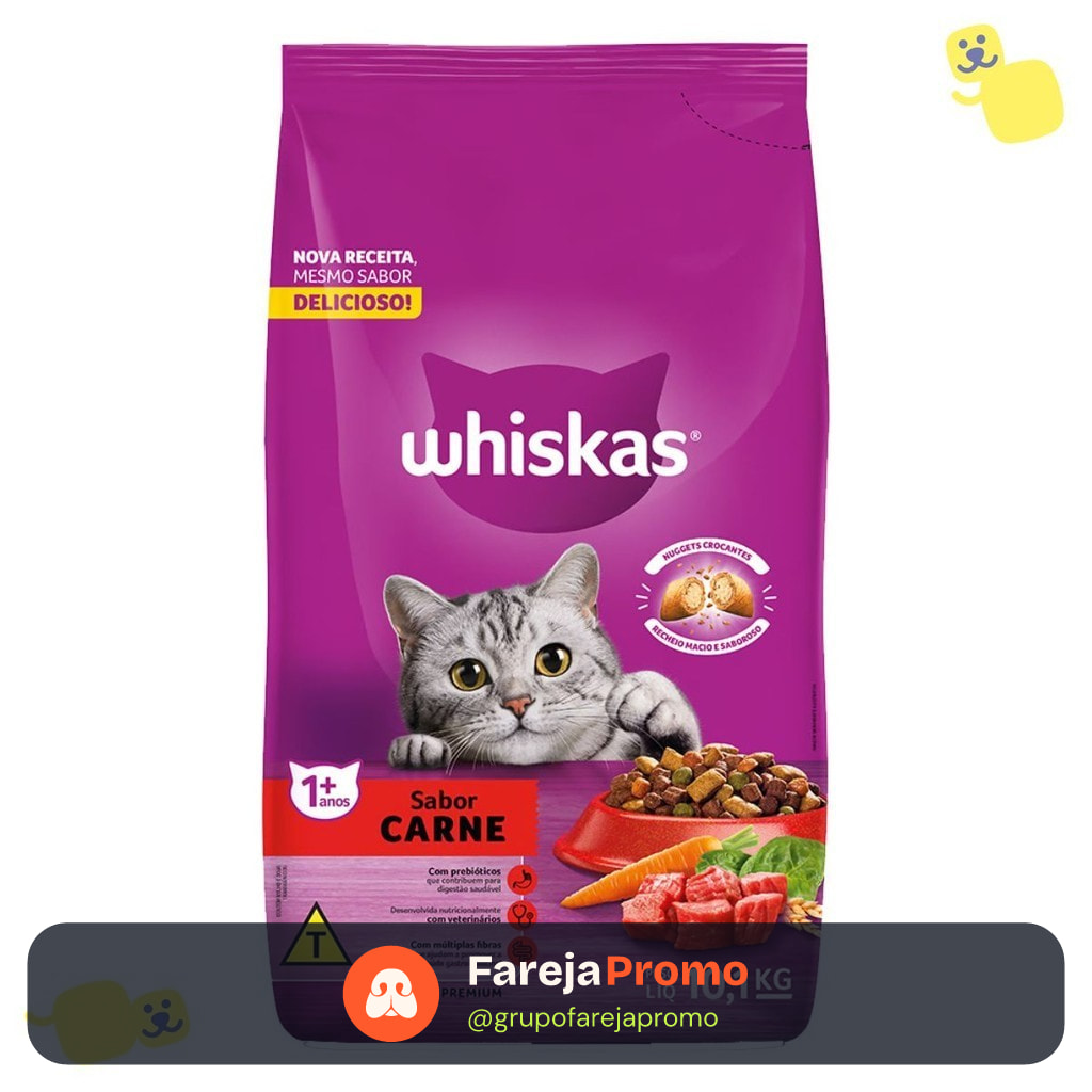 Ração Whiskas 10kg Ração para Gatos Adultos Ração Gato Whiskas Carne Saco de Ração para Gato