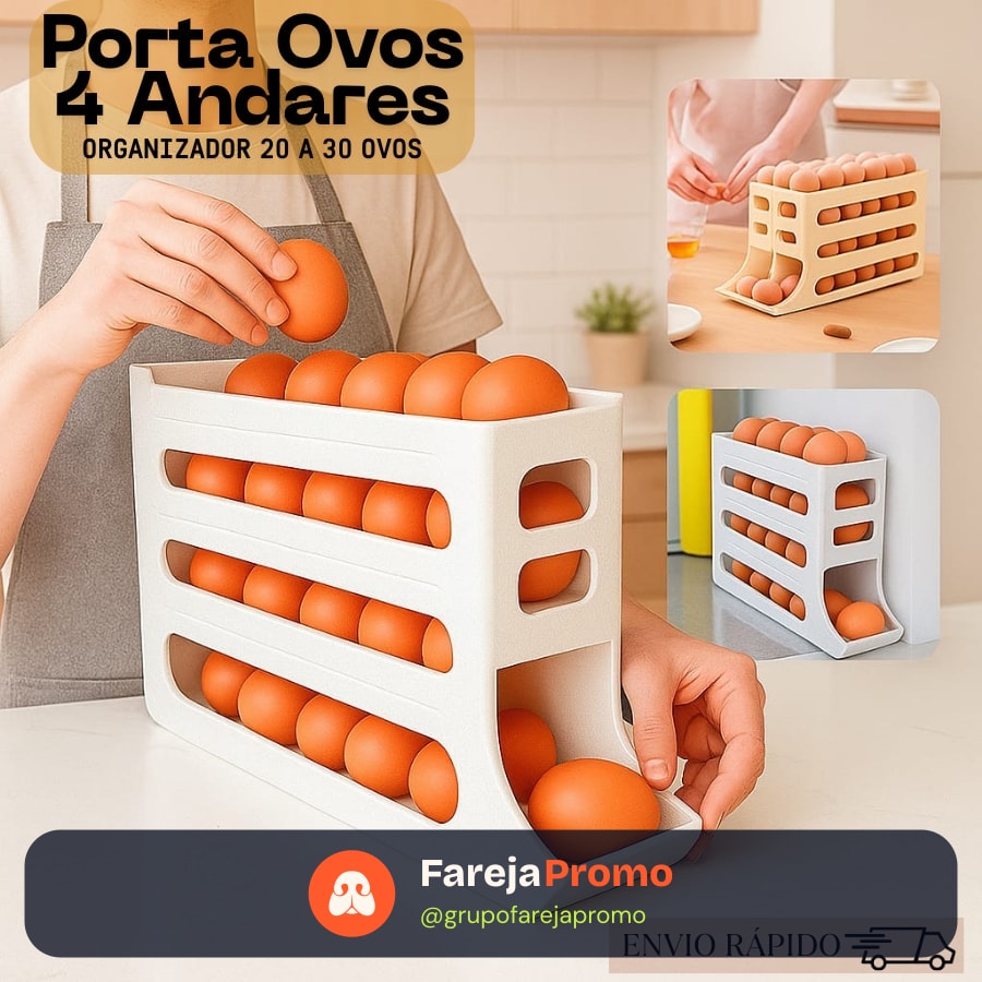 Porta Ovos 4 Andares Rolante em Plástico para Geladeira Organizador 20 a 30 Ovos