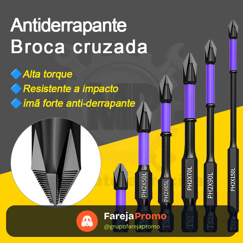 Kit 6 Pontas Phillips PH2 Pontas Impacto Anti Derrapante Encaixe Preciso Anti choque (25-150mm)