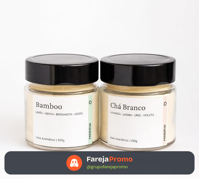 Kit 2 Velas Aromáticas Aromatizadas Perfumadas - 150g Cada - Minerva (Bamboo + Chá Branco)