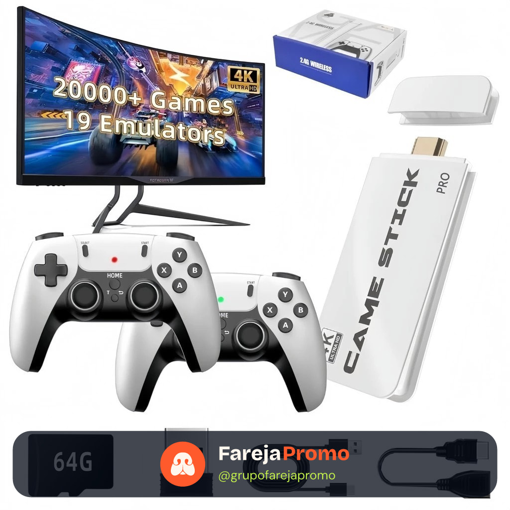 2025 NOVO Vídeo Game Stick M15 Pro 4k 64gb Hdmi Com 2 Controles Se Fio +20mil Jogos